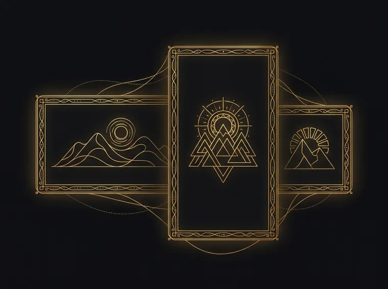 Gold line illustration of three layered banner ad frames — display advertising