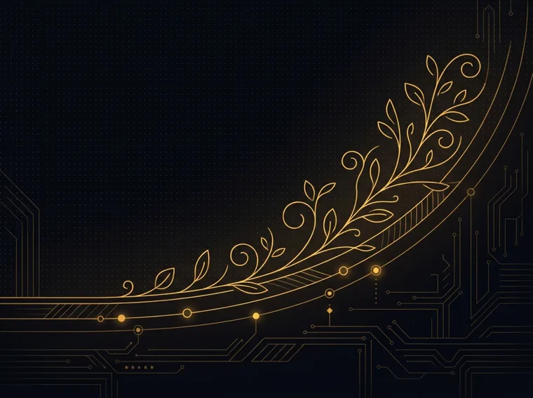 Gold line illustration of a growth curve sprouting leaves above milestone markers — organic search growth